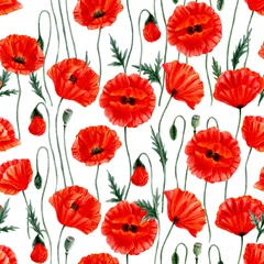 Wall murals Poppies Poppies seamless pattern. Watercolor illustration with poppies.