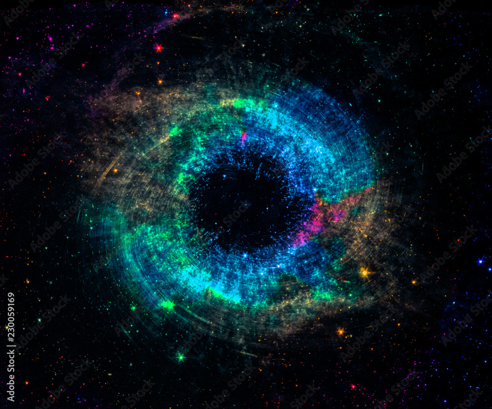 Wall mural black hole over colorful star field in outer space. abstract space wallpaper. universe filled with s