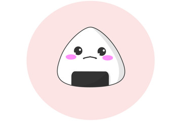 Vector of a kawaii rice ball with a little sad face.