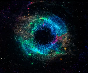 Fotobehang Nasa Zwart gat over kleurrijk sterveld in de ruimte. Abstract ruimtebehang. Universum gevuld met sterren. Elementen van deze afbeelding geleverd door NASA.
