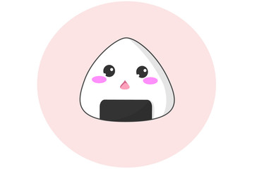 Vector of a kawaii rice ball with surprised face.