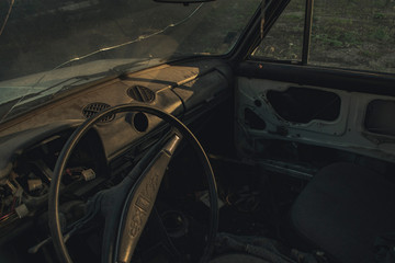 Old broken overgrown Soviet car