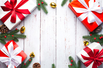 Christmas frame made of christmas gifts