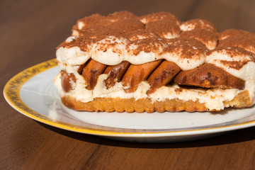 Traditional italian dessert tiramisu on a table