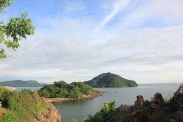 Nang Phaya Hill Viewpoint at Chanthaburi Thailand: landscape sea and Mountain.