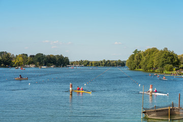 Fototapeta na wymiar Rowing regatta on the river Havel in the small town Werder in the state of Brandenburg, Germany