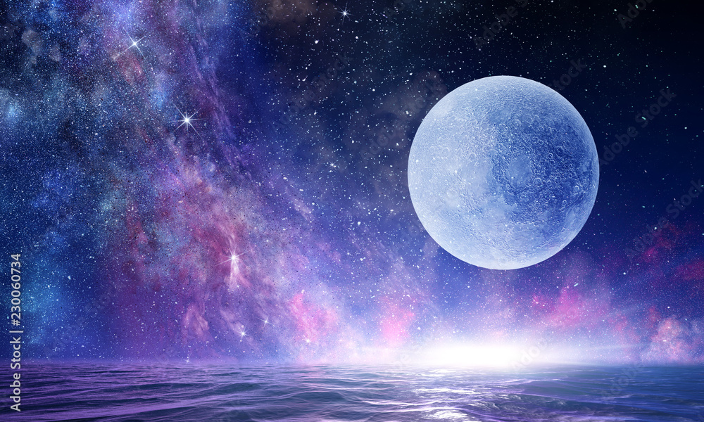 Wall mural full moon in night starry sky