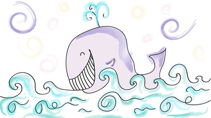Happy whale in the ocean