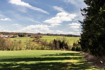 Spring meadows and fields landscape in Germany
