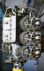 Aviation six-cylinder boxer engine air cooling shot for repair.