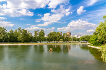 landscape with river and blue sky Парк дружбы в москве