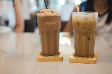 Chocolate milkshake and iced coffee