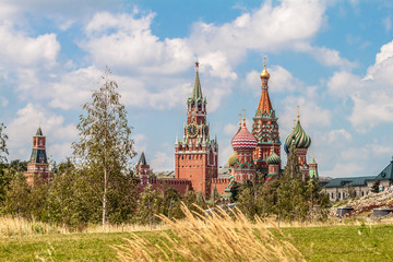 Fototapeta na wymiar view on st basils cathedral and kremlin in moscow