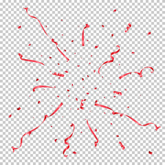 Red serpentine burst isolated on transparent background. Vector holiday design element.