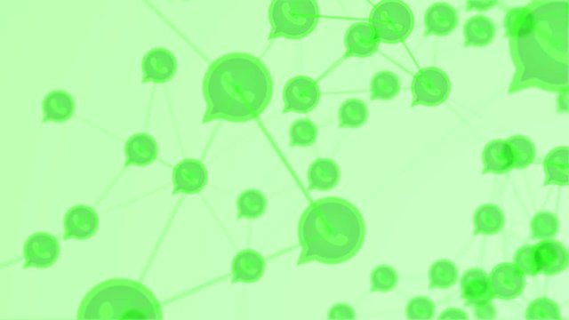 SOUTH KOREA, SEOUL- NOVEMBER, 01-2018: 3D rendered 4k block-chain of whats-app icon motion background with plexus elements. Plexus of abstract lines, triangles and whats-app icons.