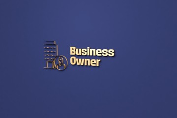 3D illustration of Business Owner, yellow color and yellow text with blue background.