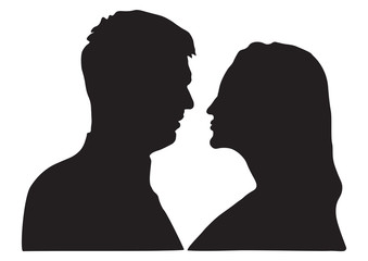 Portrait of man and woman in love, silhouette.