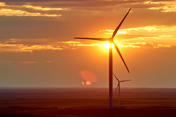 Obraz premium Wind power stations. A wind farm is a group of wind turbines in the same location used for production of electric power.