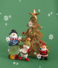 Santa. snowman. spruce. toys. snowflakes. celebration. fun. joy.