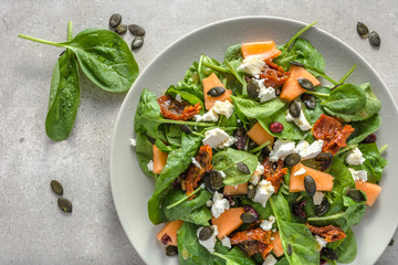 Fresh vegetable salad, healthy food on plate, overhead