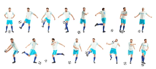 Fotobehang Set with professional football player on white background © New Africa
