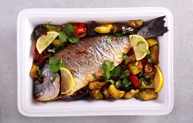 Gilt-head (sea) bream fish baked