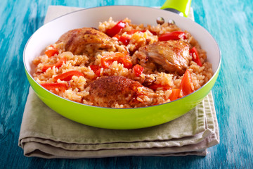 Chicken thighs rice and red pepper casserole