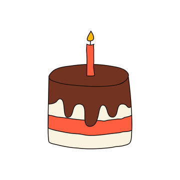 Birthday cake with candle. Vector illustration suitable for greeting cards, posters, templates.