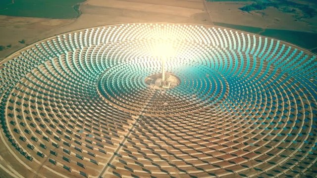Aerial view of a modern concentrated solar power plant