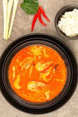 Thai spicy-sour soup Tom Yam with shrimp