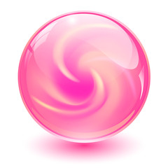 Pink glass sphere, 3D marble ball