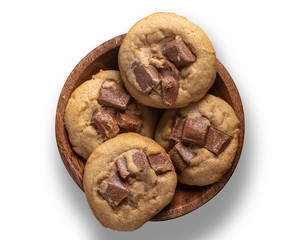 chocolate cookie pieces isolated on white background
