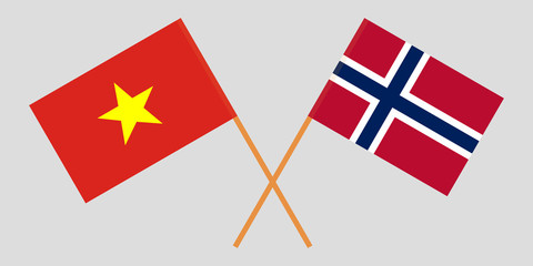 Norway and Vietnam. The Norwegian and Vietnamese flags. Official proportion. Correct colors. Vector