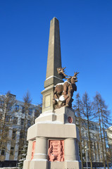 Arkhangelsk, Russia, February, 20, 2018. Obelisk to the conquerors of the North on Trinity...