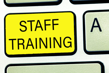 Conceptual hand writing showing Staff Training. Business photo text A program that helps employees...