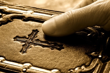 prayer keeping Christian Catholic bible with cross  like a concept Cristianian religion 