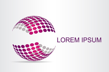  Abstract technology logo stylized spherical surface with abstract shapes.