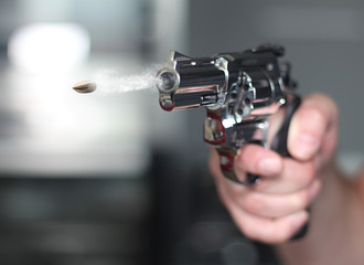 man with hand gun pistol rubber attack violence photomanipulation