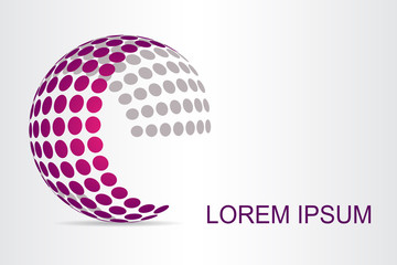  Abstract technology logo stylized spherical surface with abstract shapes.