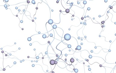 Neural network. Social network. Futuristic dna, deoxyribonucleic acid. Abstract molecule, cell illustration, mycelium. Light background. 3D illustration