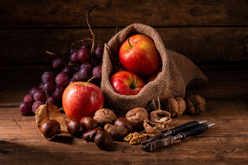 Seasonal fruit . Autumn colors and flavors - obrazy, fototapety, plakaty