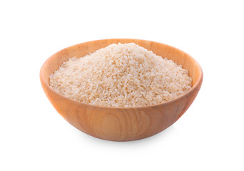 Japanese rice in a wooden on a white background