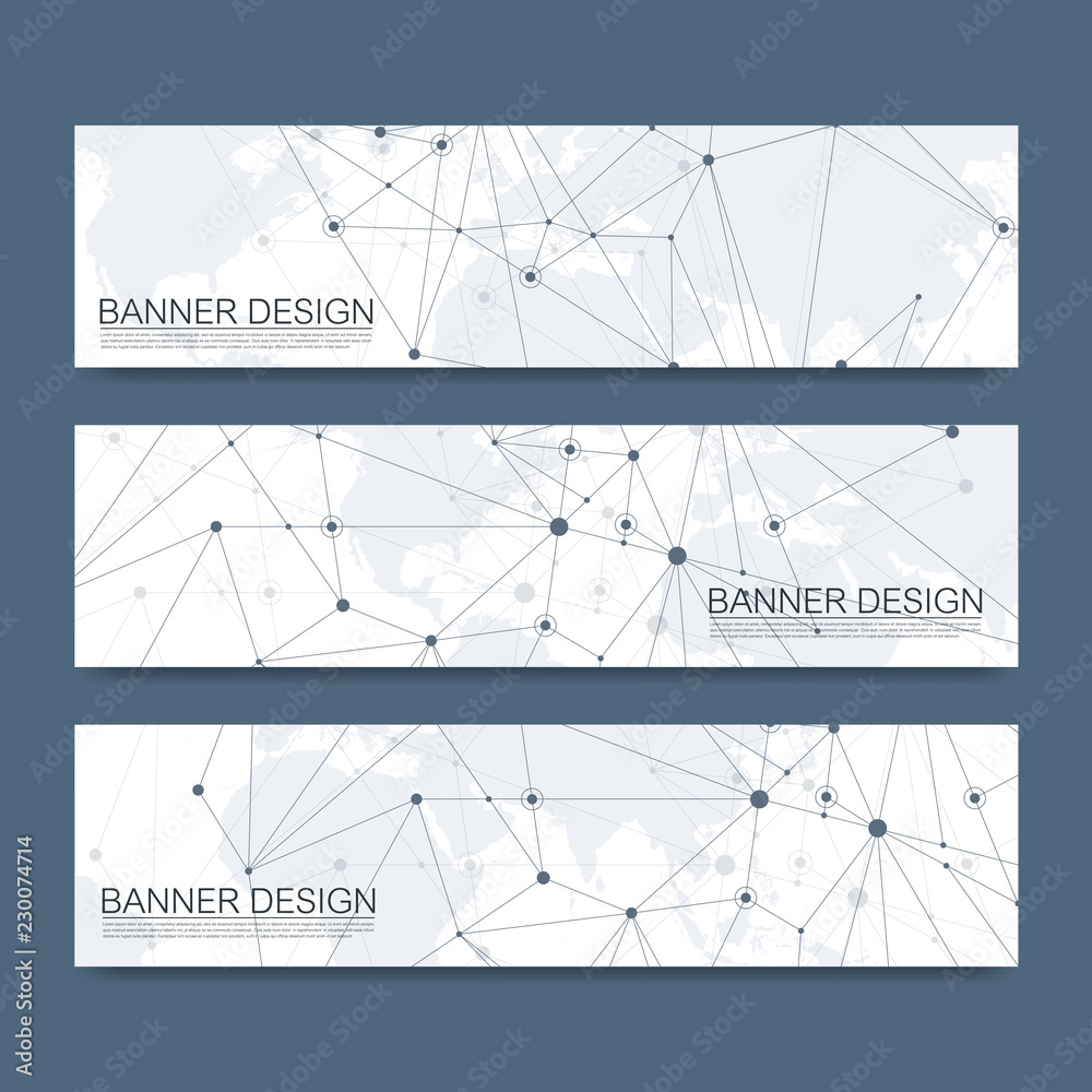 Poster Vector banners set hi-tech digital technology and engineering background. Digital telecom technology concept. Vector abstract futuristic background