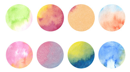 Set of abstract watercolor circle art hand paint on white background