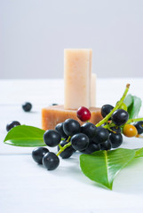 soap blocks on white wood surface