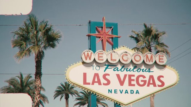 Vintage 8mm film effect of the Welcome to Fabulous Las Vegas Nevada sign.