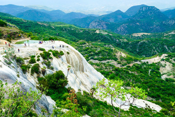 Landscape of Hierve el Agua, Oaxaca, Mexico. Panoramic view of the mountains from the hot springs...