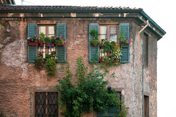 Fototapeta na wymiar The historic architecture of the Old City of Bergamo.