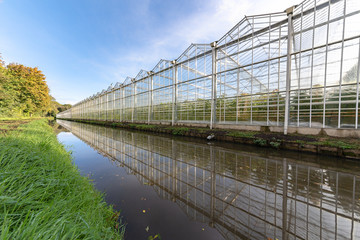 Green houses along a ditch or trench