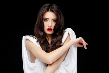 Brunette asian girl with long curly hair